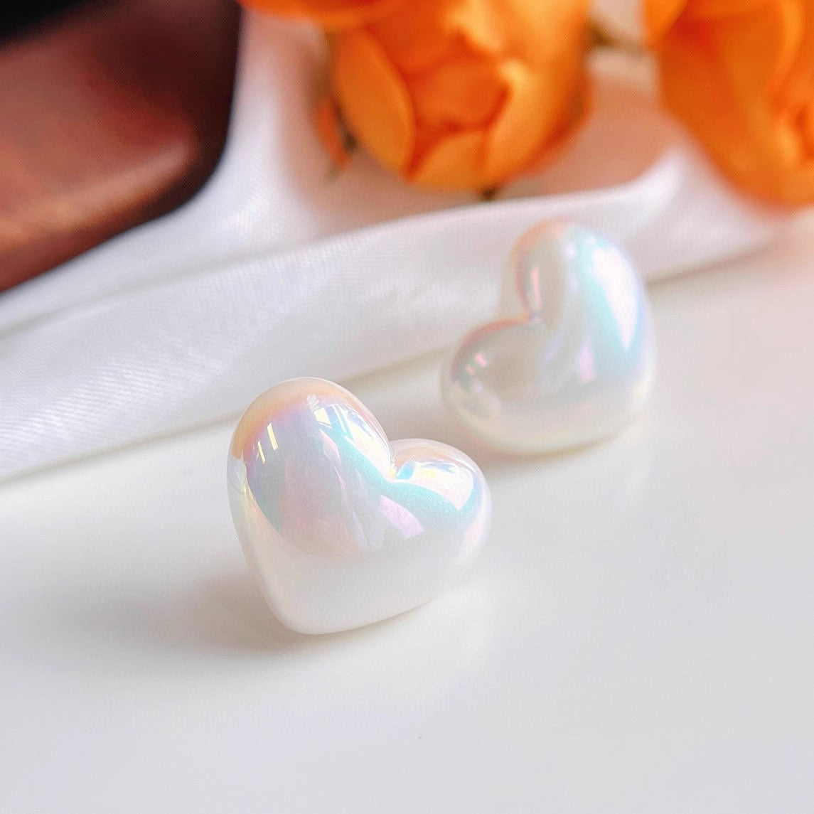 Heart Shaped Pearls Harbor Style Large Earrings
